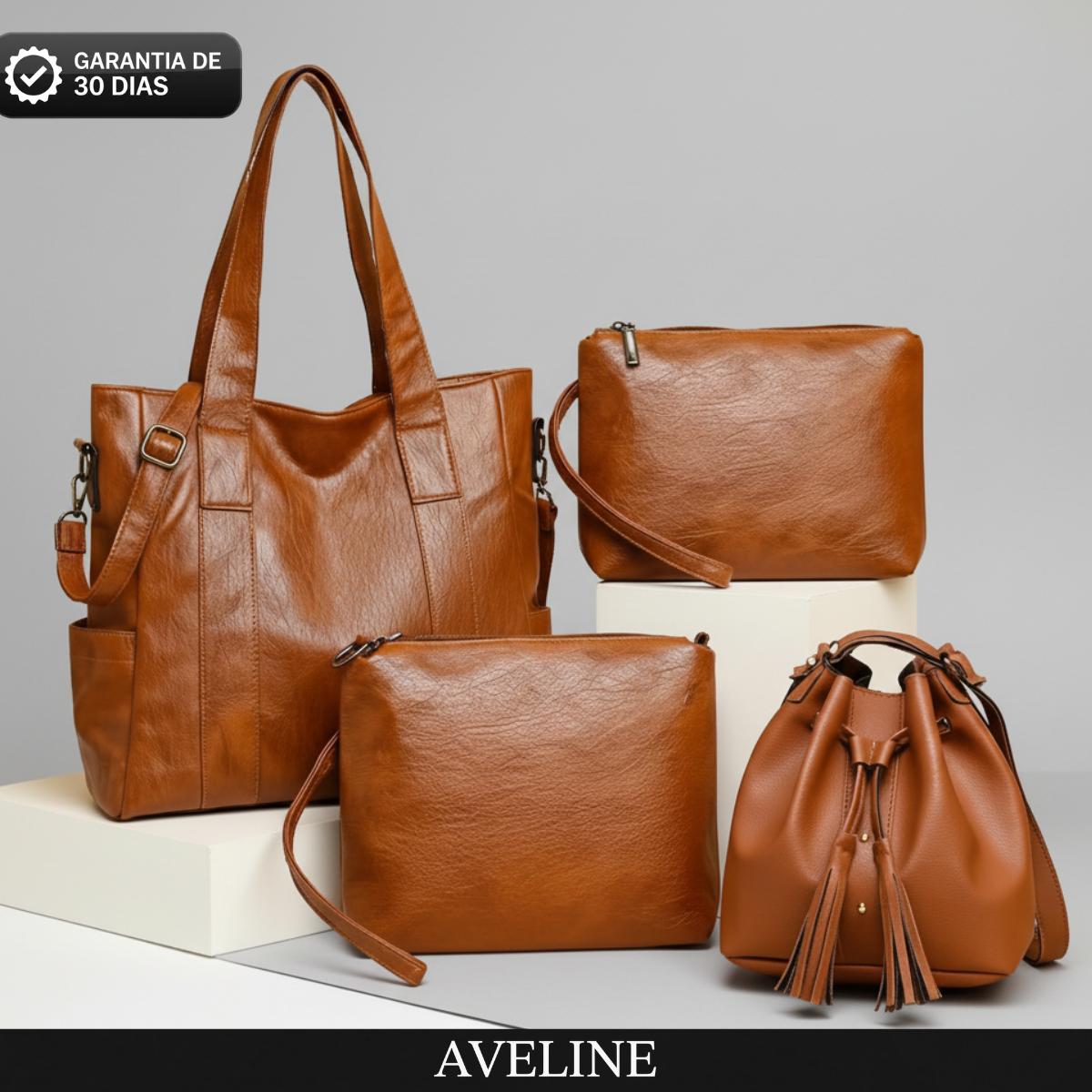 Leve 4 Pague 1: Kit Bolsa Feminina de Couro Legítimo + Brinde Exclusivo